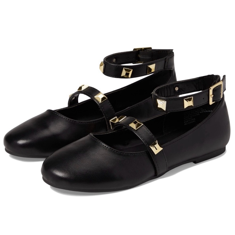Marc Fisher Kids Tasha Studded Buckle Flats Black Gold Size 2